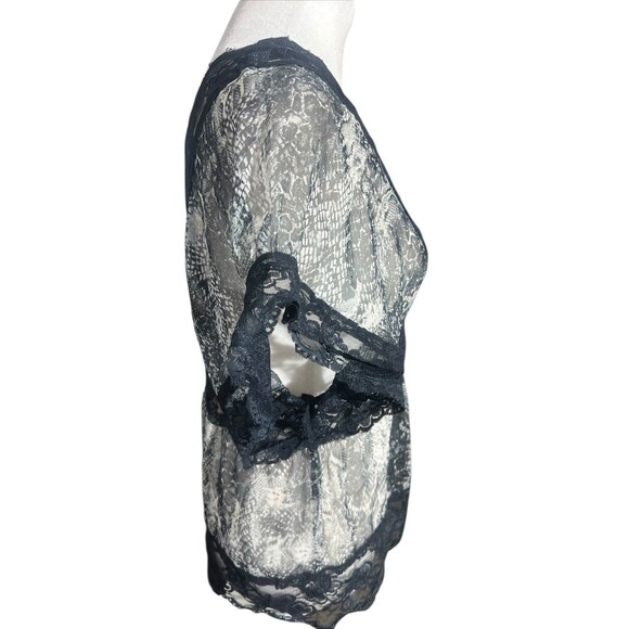 Vintage Y2K Passports Sheer Mesh Top Floral Lace Black Women's Sz L Whimsigoth - Picture 3 of 10